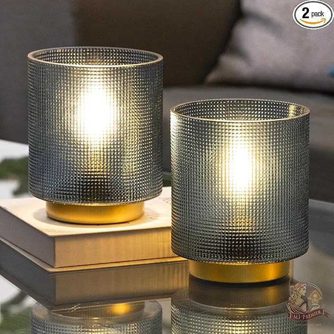 MJ PREMIER Battery Operated Lamp with Timer, Small Cordless Table Lamp for Bedroom, Glass Battery... | Amazon (US)