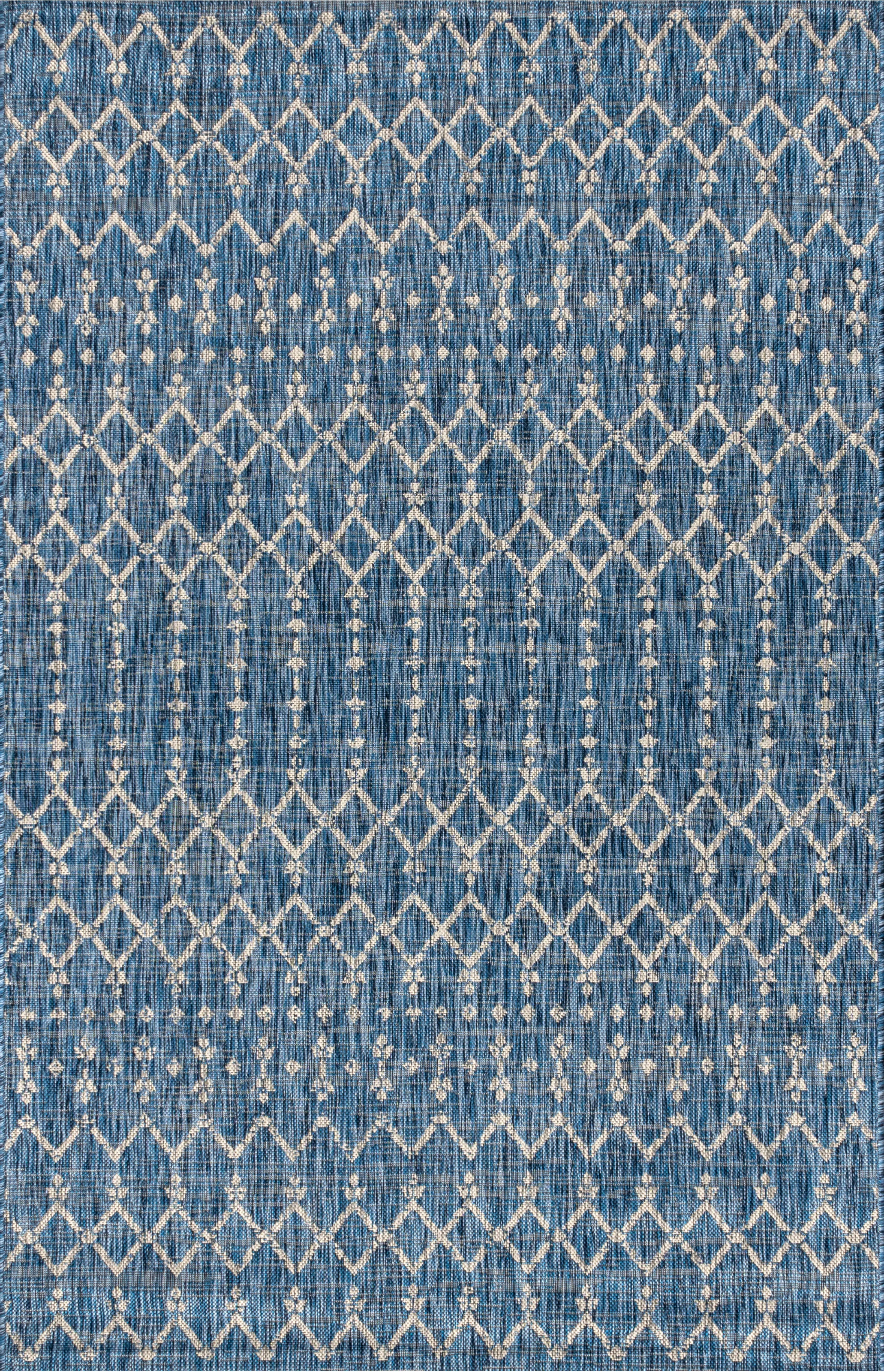 Azaiah Moroccan Geometric Textured Weave Navy Indoor/Outdoor Area Rug | Wayfair Professional