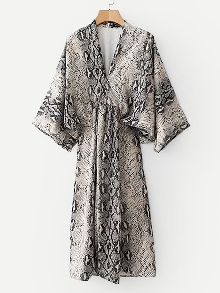 Snakeskin Print Kimono Sleeve Dress | SHEIN