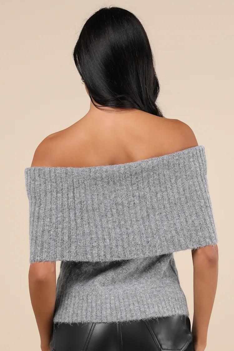 Smart Outcome Grey Marled Off-the-Shoulder Sweater Top | Lulus