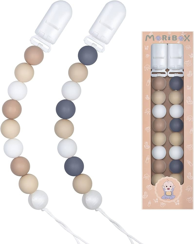 Pacifier Clip for Baby Boys and Girls Paci Holder 2 Pack (Beige) | Amazon (US)