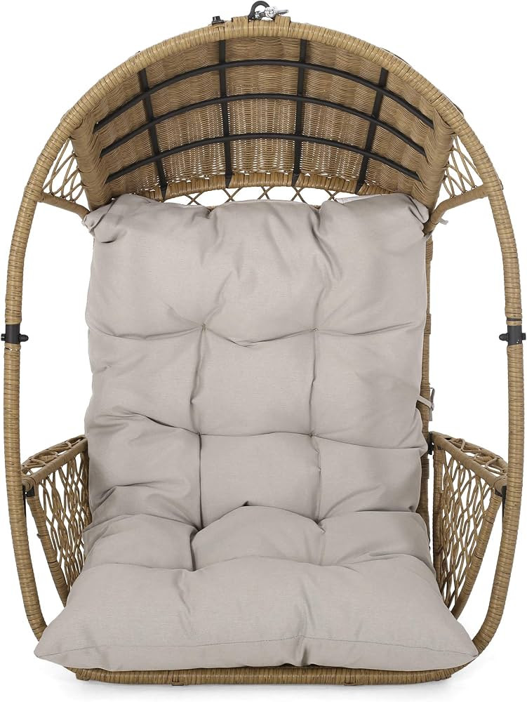 Christopher Knight Home Becky Wicker Hanging Chair with Cushion (Stand Not Included), Light Brown... | Amazon (US)