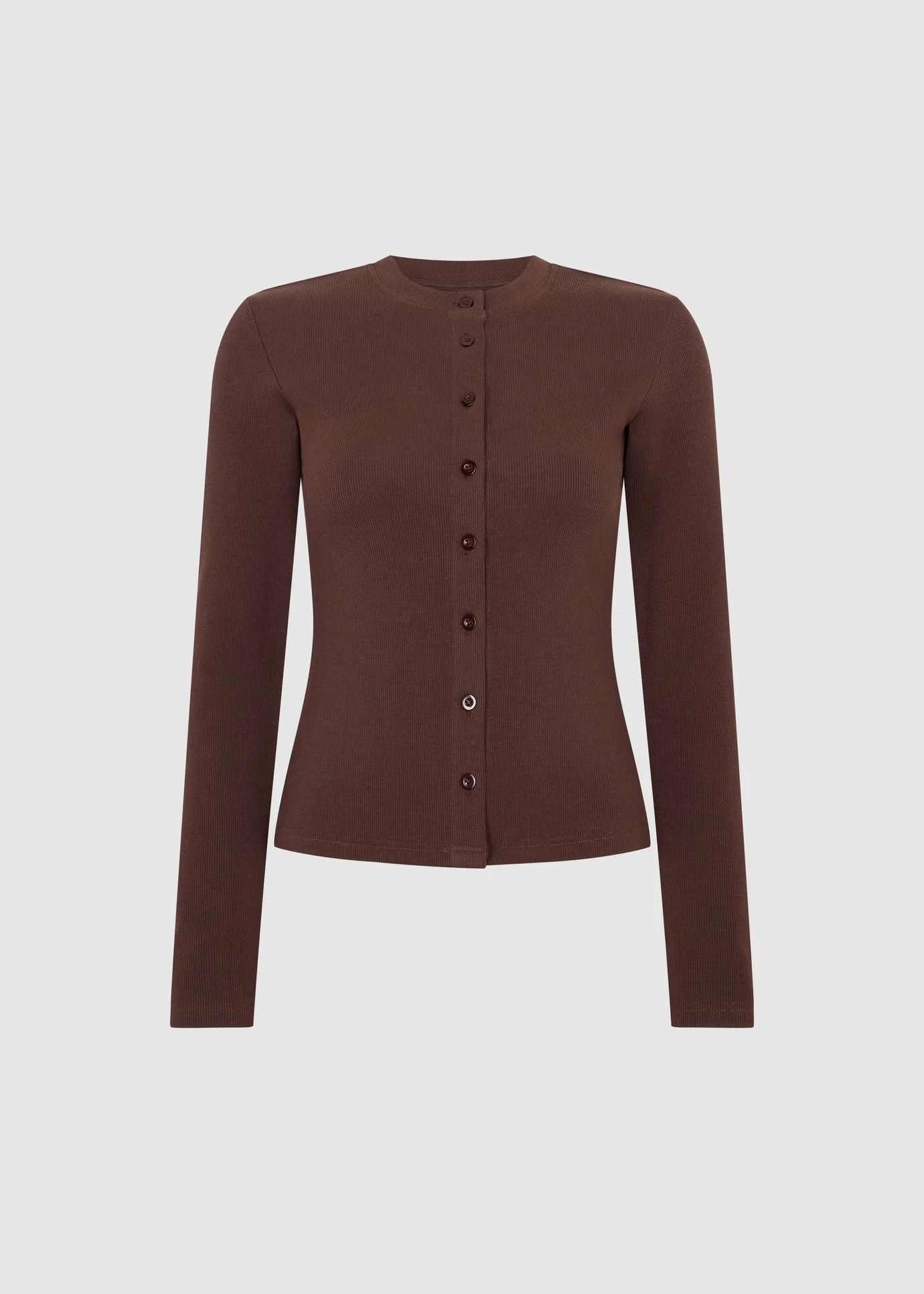 RIBBED BUTTON THROUGH TOP - BROWN | WAT The Brand