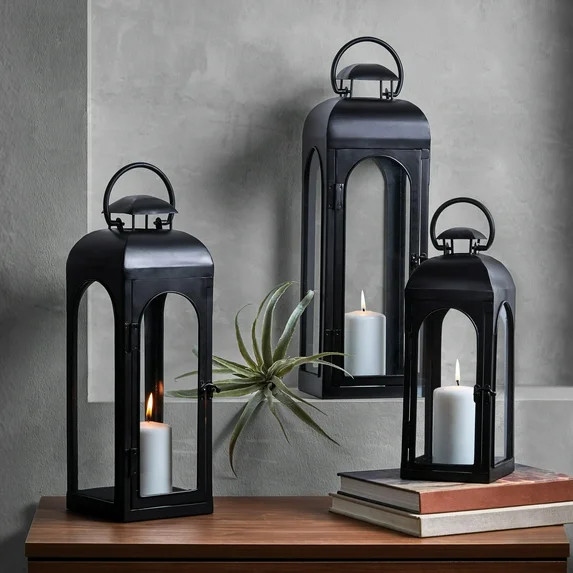 Better Homes & Gardens Black Metal Lantern Candle Holder, 18", Medium | Walmart (US)