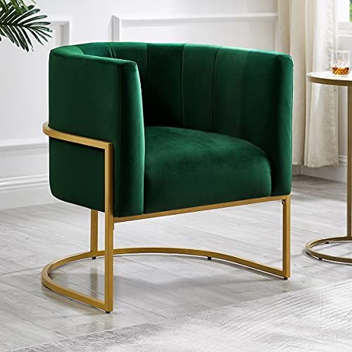 24KF Upholstered Living Room Chairs Modern Jade GreenTextured Velvet Accent Chair with Golden Metal  | Amazon (US)