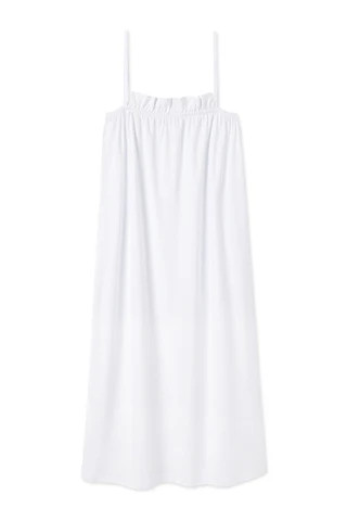 Pima Ruffle Midi Nightgown in White | LAKE Pajamas