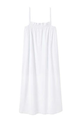 Pima Ruffle Midi Nightgown in White | LAKE Pajamas