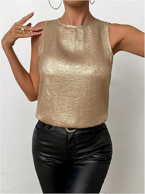 SOLY HUX Women's Metallic Tank Top Round Neck Sleeveless Casual Summer Tops | Amazon (US)
