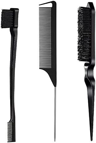 Amazon.com : 3 Pieces Hair Styling Comb Set Teasing Hair Brush Rat Tail Comb Edge Brush for Edge&... | Amazon (US)