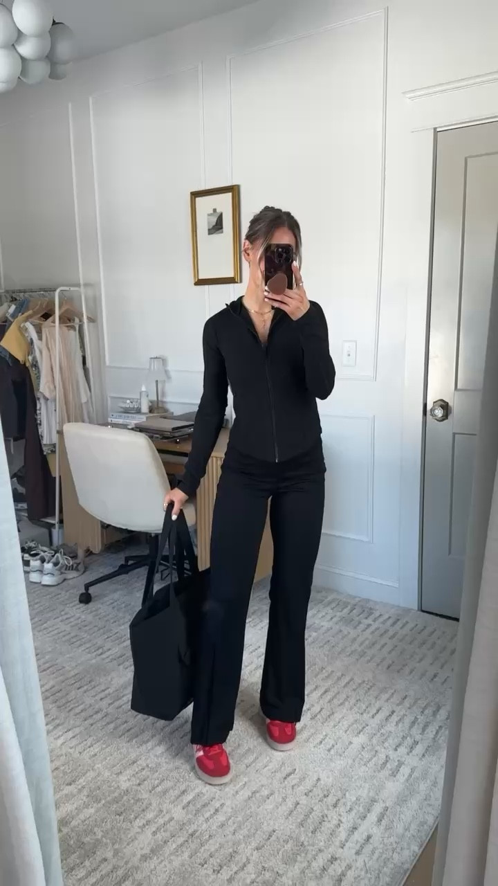 Black outfit with a pop of red!! ❤️ love how these sneakers give a little bit of spice to the outfit!! 

#LTKSeasonal #LTKWatchNow #LTKSaleAlert