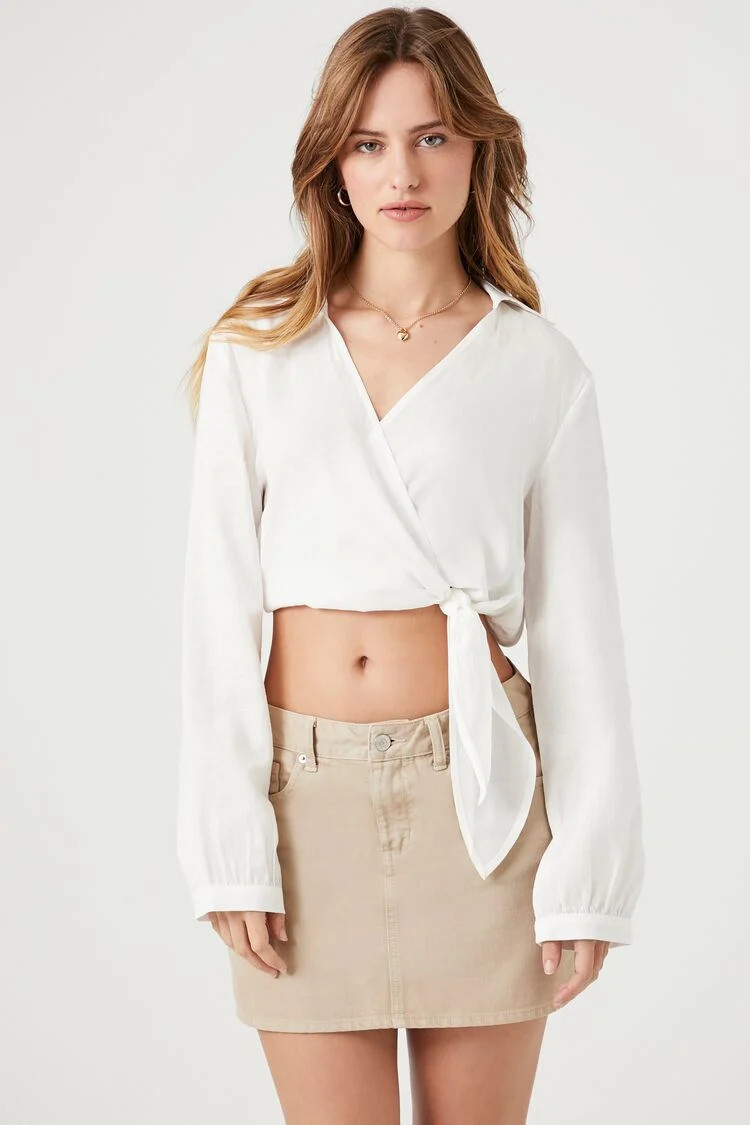 Cropped Long-Sleeve Wrap Top | Forever 21