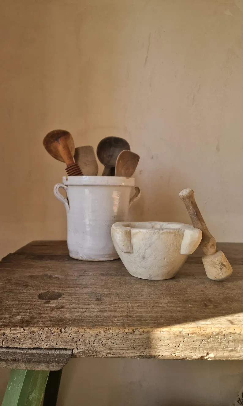 Antique Italian Marble Mortar and Wooden Pestle. Early 20th Century. - Etsy | Etsy (Global)
