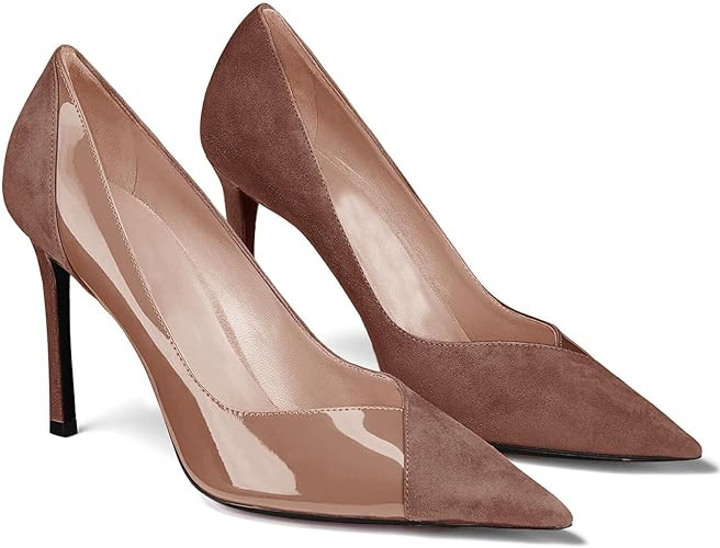Coutgo Womens Pointed Toe High Heels Pumps Patent Suede Stiletto Heel Slip on Office Party Weddin... | Amazon (US)