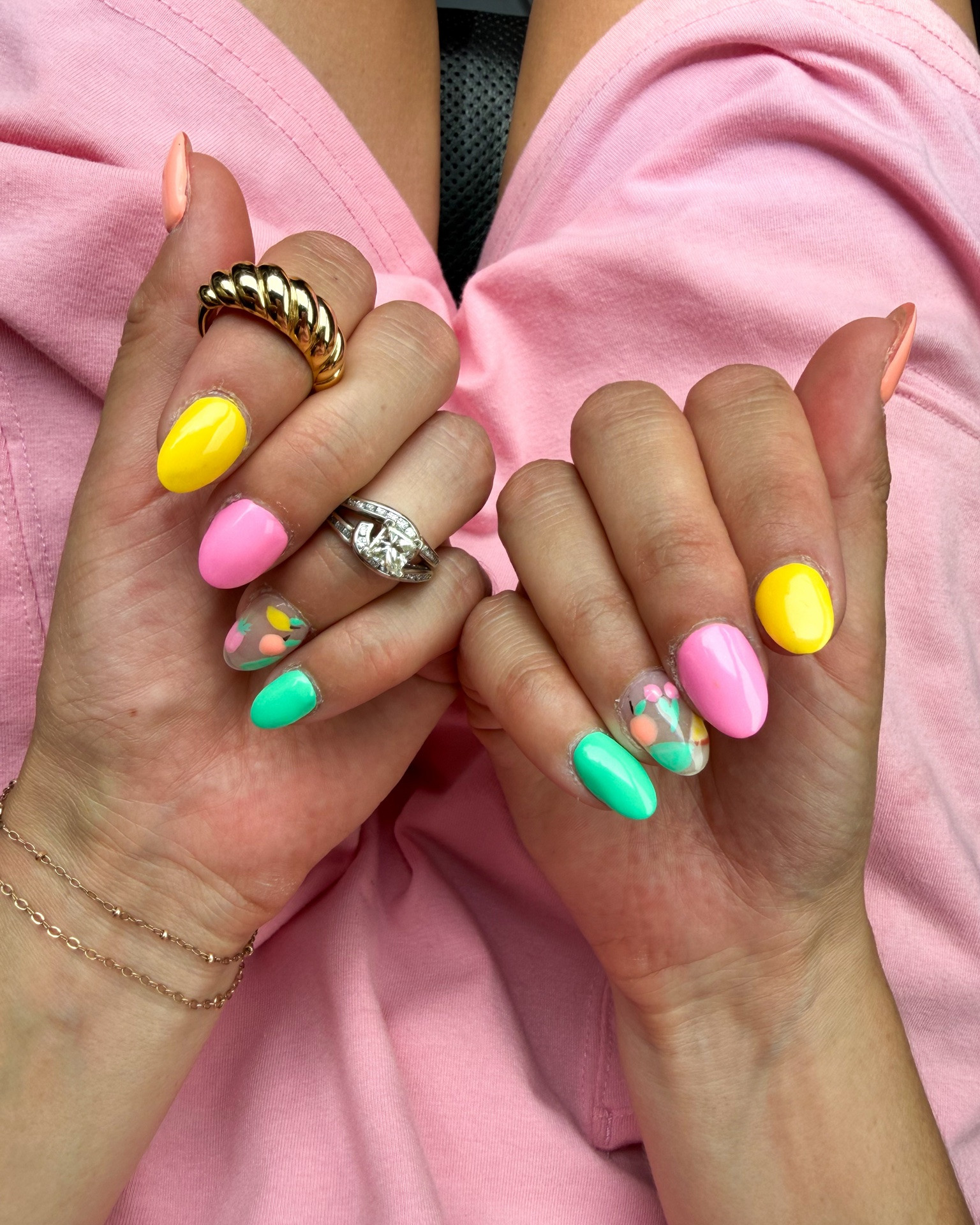 First set of summer nails 🍒🍊🍋🍋‍🟩🍓