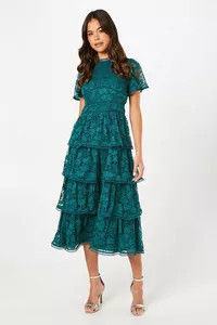 Dresses | Petite Tiered Lace Dress With Flutter Sleeve & Trims | Coast | Coast UK & IE