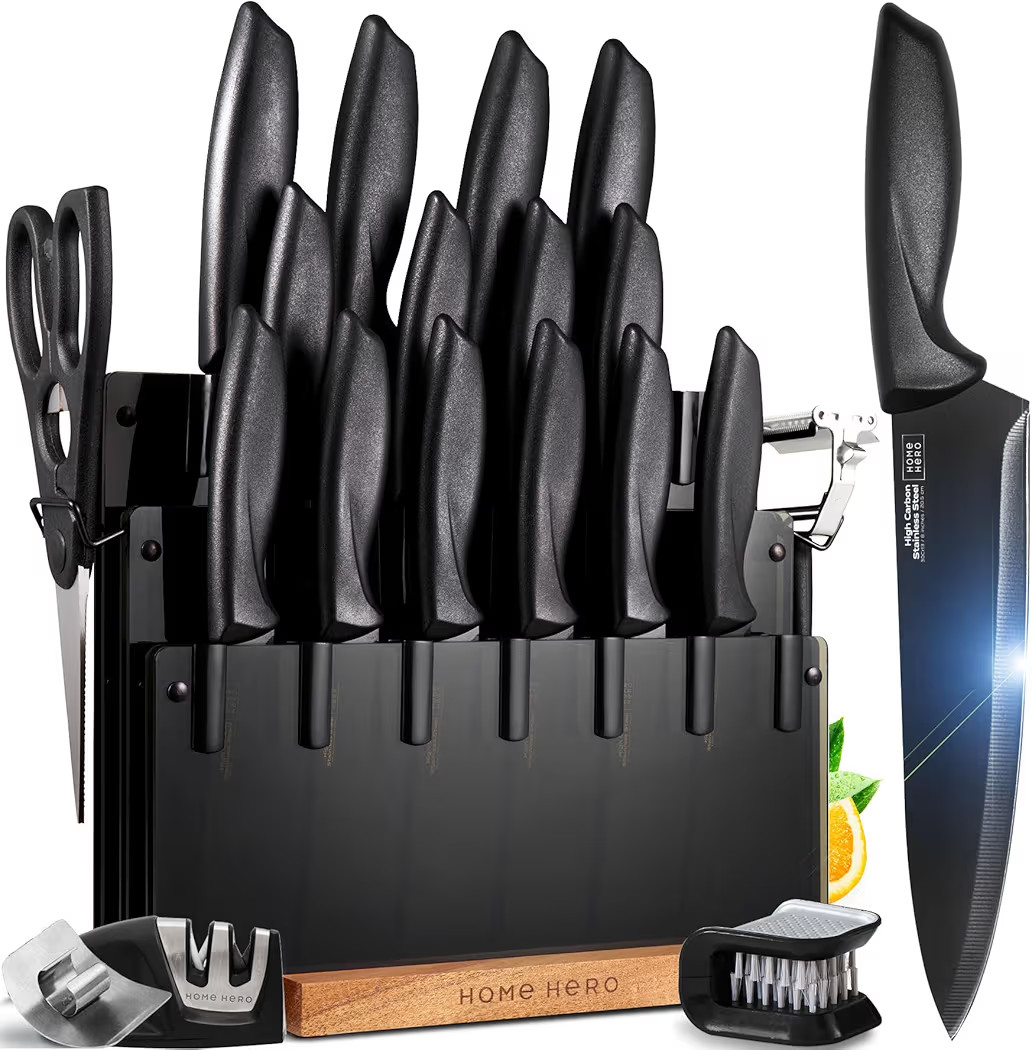 Home Hero High Carbon Stainless Steel Kitchen Knife Set - Chef Knives & Two-Stage Sharpener - Erg... | Amazon (US)