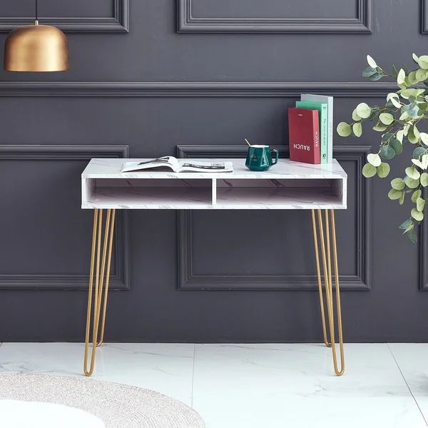 White Modern Marble Desk Consoles Table With Gold Metal Legs For Bedroom,Living Room,Dining Room | Wayfair North America