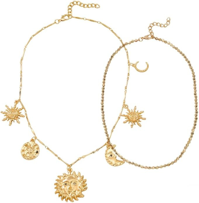 Sun Moon Beach Style Minimalist Necklace Set 2-piece Vacation Style | Amazon (US)