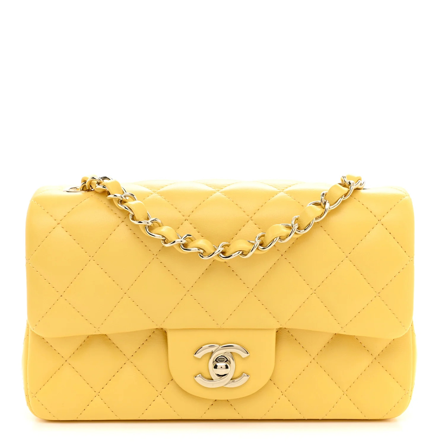 Lambskin Quilted Mini Rectangular Flap Yellow | FASHIONPHILE (US)