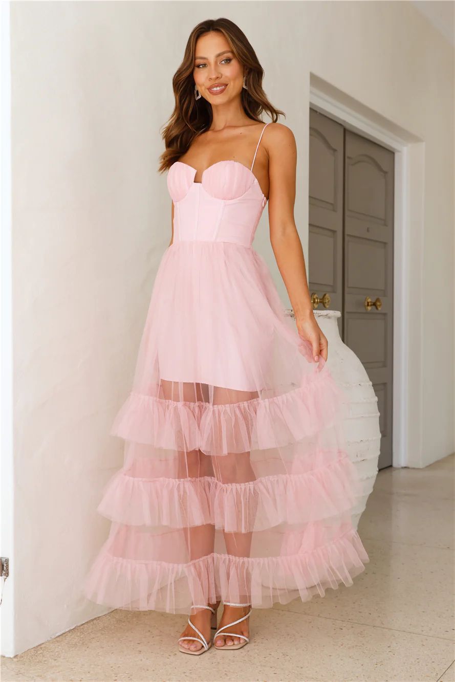 Queen Thoughts Tulle Maxi Dress Pink | Hello Molly