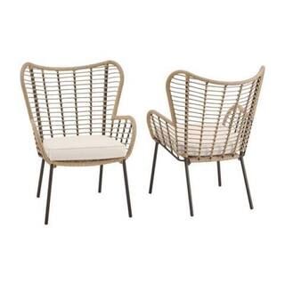 Hampton Bay Melrose Park Steel Open Weave Wicker Outdoor Lounge Chair with CushionGuard Almond Bi... | The Home Depot