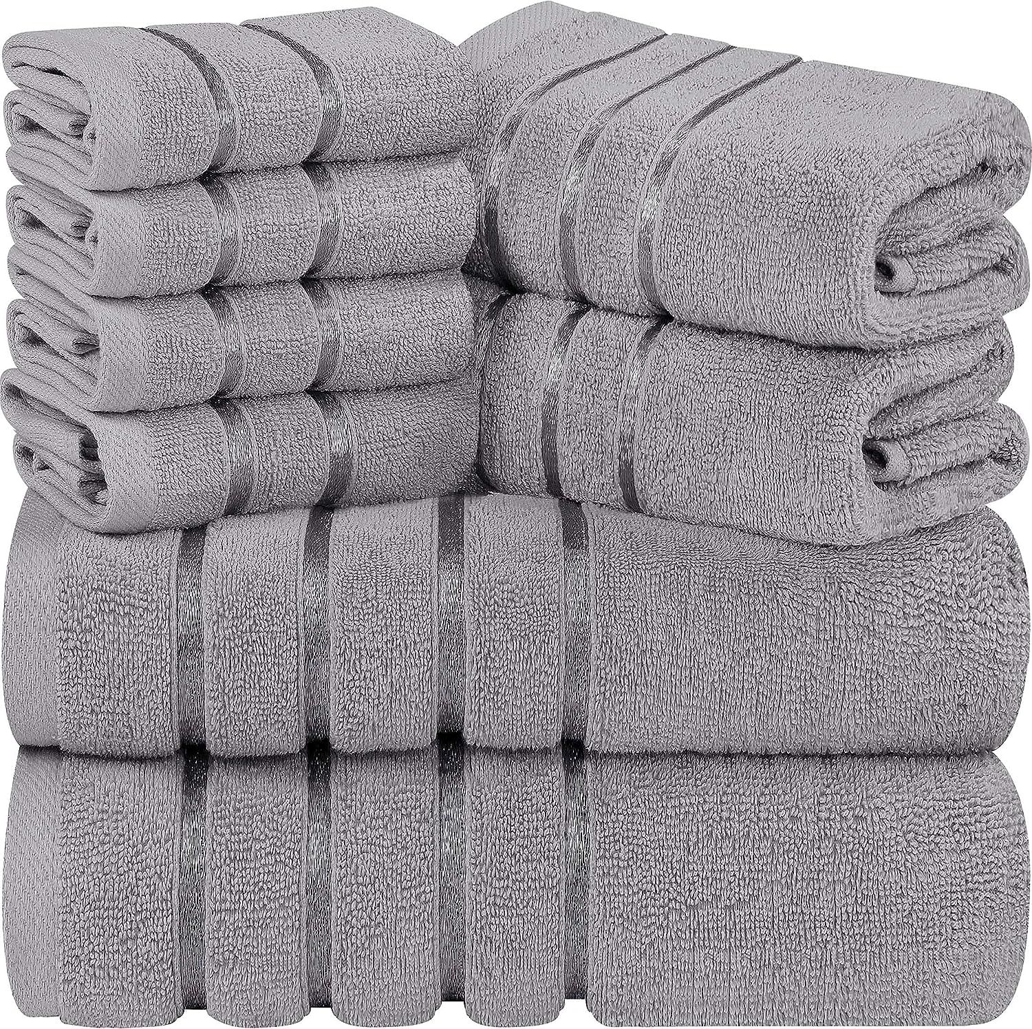 Utopia Towels Cool Grey 8-Piece Bath Linen Sets - Viscose Stripe Towels - 600 GSM Ring Spun Cotton - | Amazon (US)