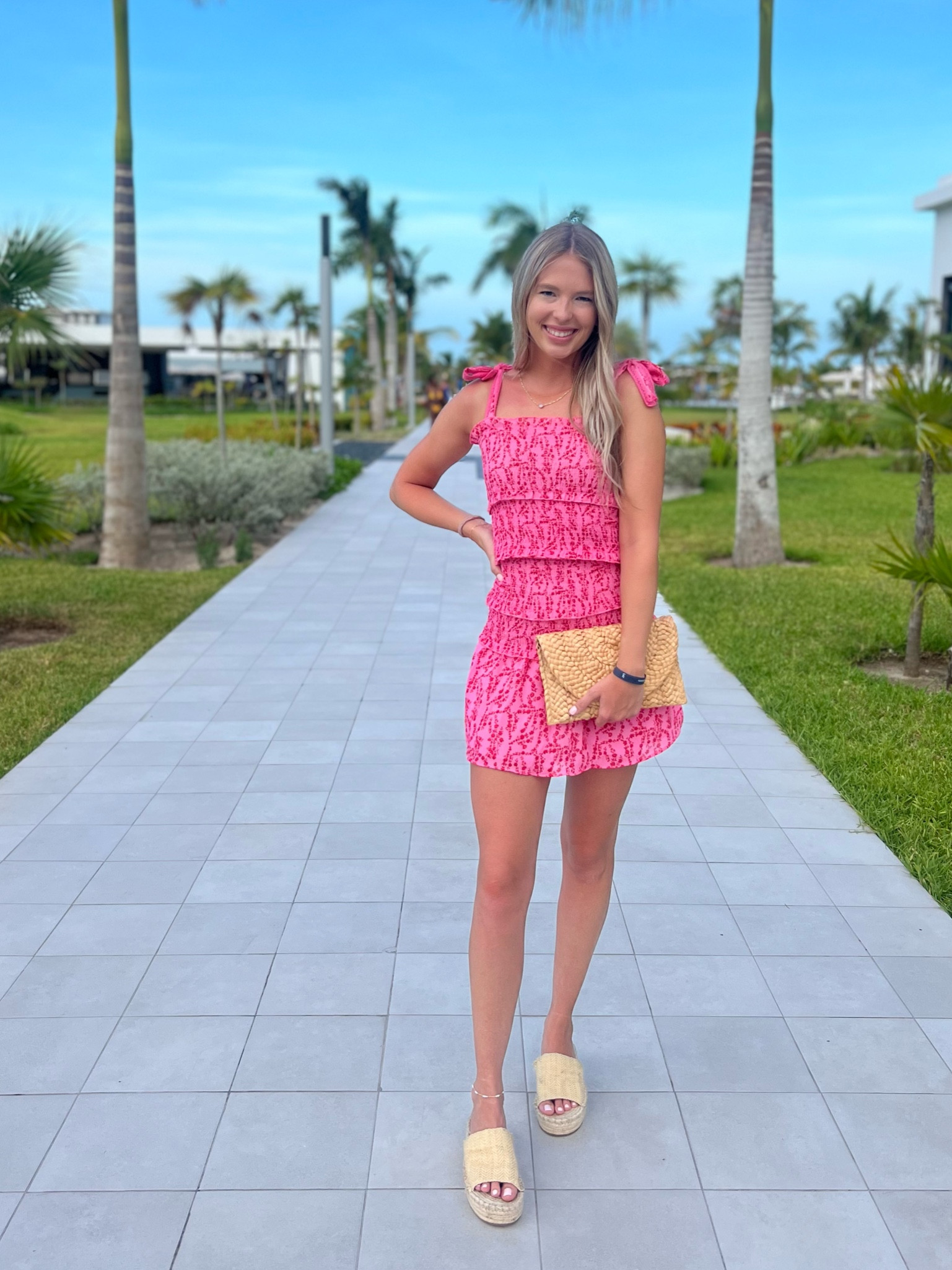 Vacation outfit beach outfit pink barbie outfit platform sandals wedges 

#LTKstyletip #LTKtravel #LTKunder50