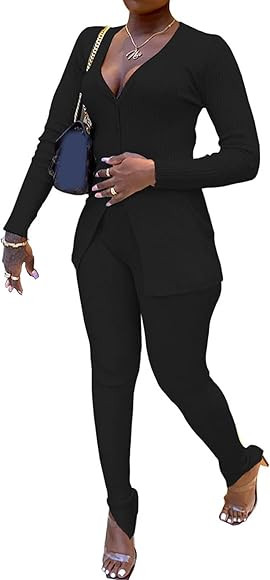 Qikaka Women's 2 PCS Button Shirts Tops Cardigan Bodycon Pants Sexy Nightclub Party Tracksuit Out... | Amazon (US)