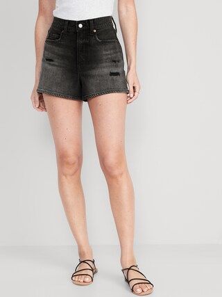 Higher High-Waisted Black-Wash A-Line Ripped Jean Shorts for Women -- 3-inch inseam | Old Navy (US)