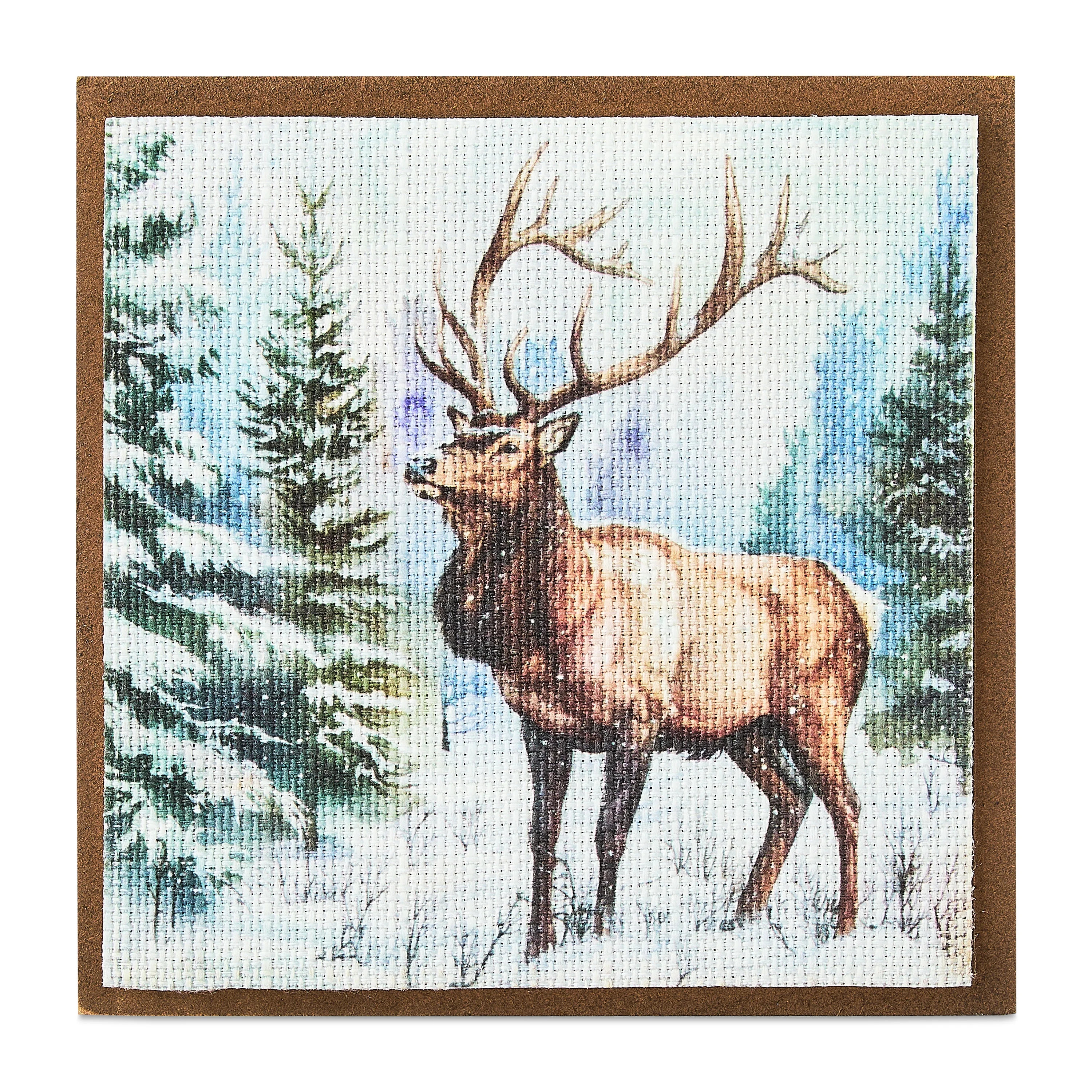 Snowy Forest Deer Christmas Wood Block Tabletop Decoration, 5" x 5", by Holiday Time | Walmart (US)