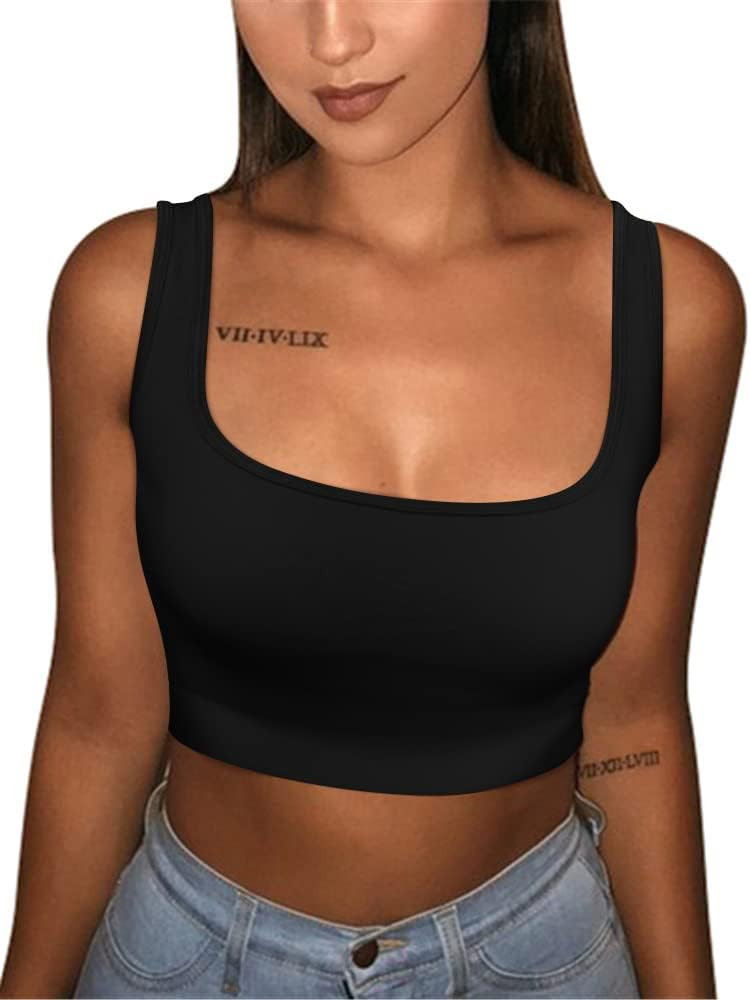 GOBLES Women's Sexy Summer Basic Solid Sleeveless Stretch Crop Tank Top | Amazon (US)