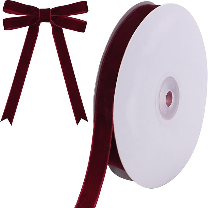 10 Yards Burgundy Velvet Ribbon for Christmas Tree,5/8 Inch Dark Red Velvet Christmas Ribbon for ... | Amazon (US)
