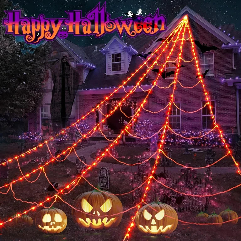 GVDV Halloween Decorations Outdoor, 250 LED Halloween Giant Spider Web Lights, 16.4ft, Outdoor Ya... | Walmart (US)