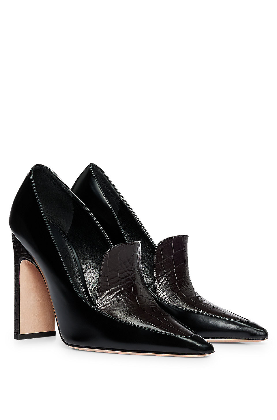Leather pumps with croc-effect trim | Hugo Boss (US)
