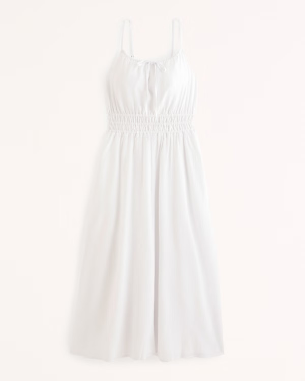 Crinkle Textured Smocked Waist Midi Dress | Abercrombie & Fitch (US)