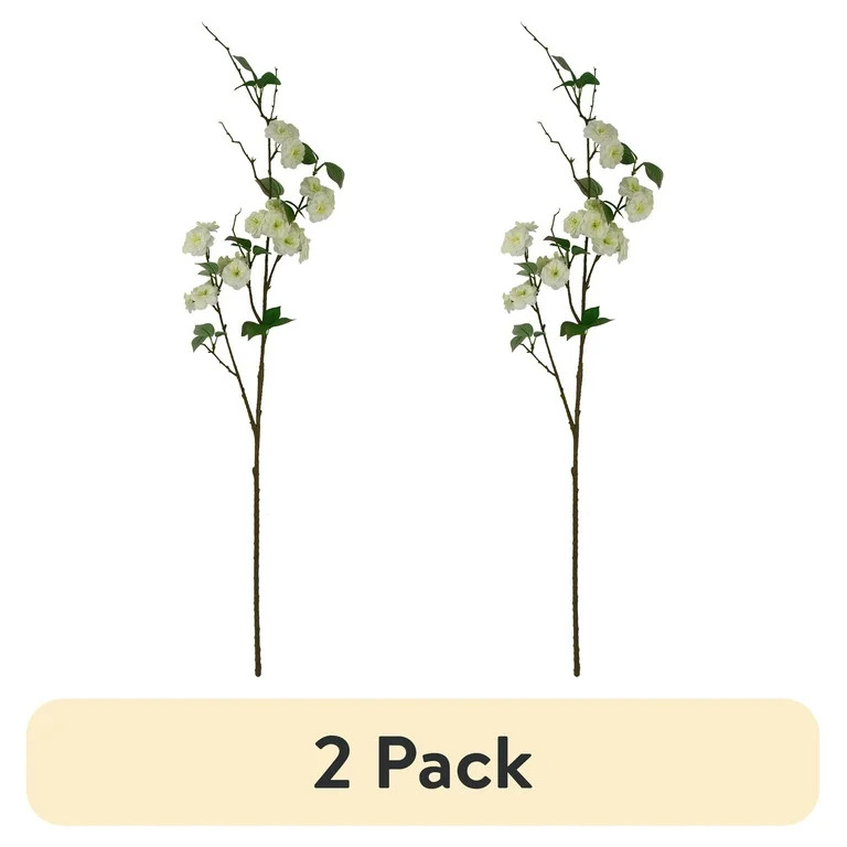 (2 pack) Mainstays 50" Artificial Flower Cherry Blossom Stem, White Color. Indoor Use. | Walmart (US)