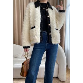 Contrast Shimmer Edge Faux Fur Coat | Chicwish