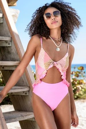 Carly Bandana Patch Swimsuit in Pink | Altar'd State | Altar'd State