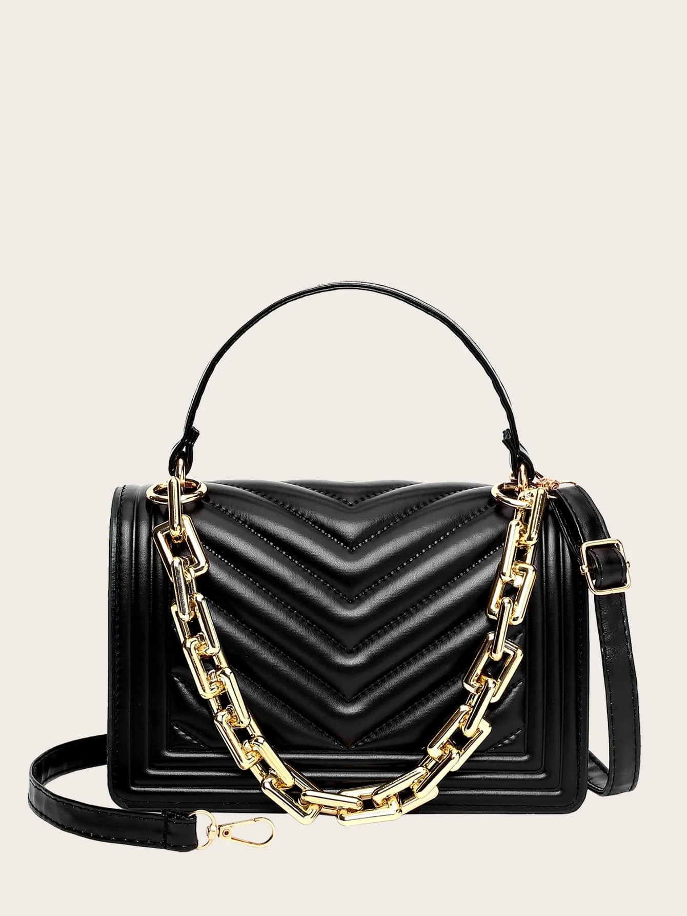 Chain Decor Chevron Satchel Bag | SHEIN