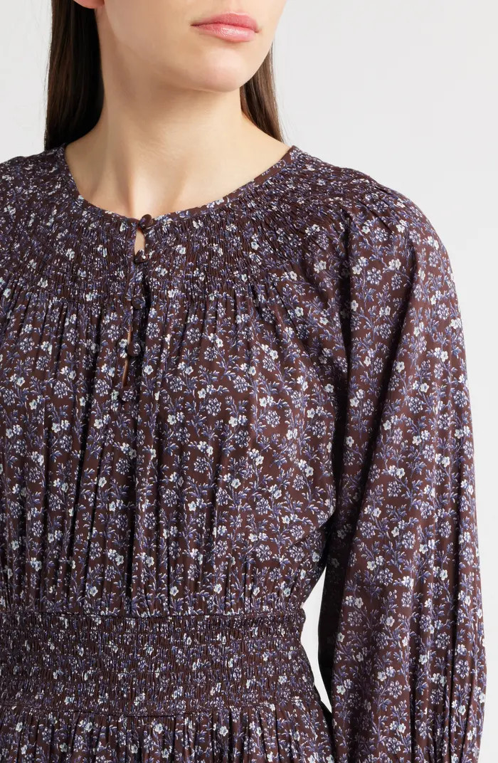 Madewell Shirred Splitneck Floral Midi Dress | Nordstromrack | Nordstrom Rack