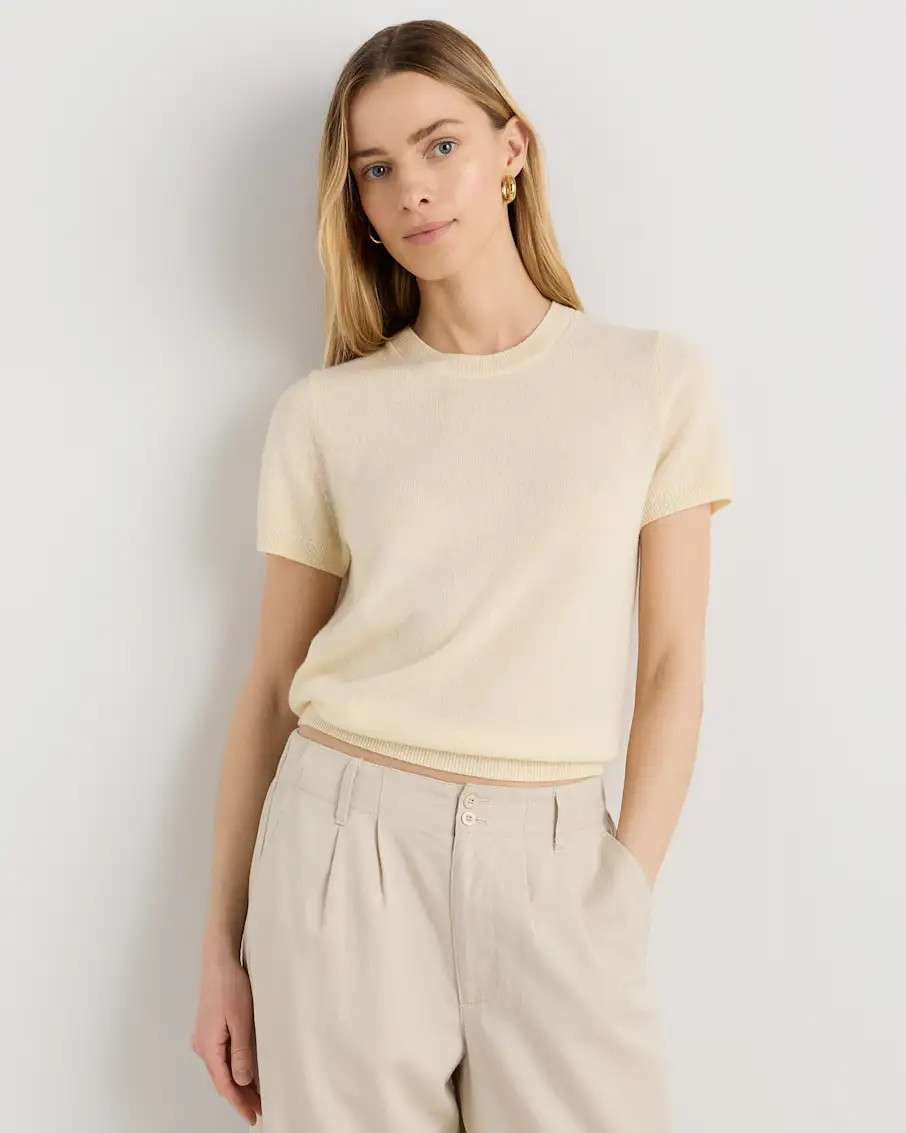100% Organic Cotton Cropped Cardigan in Ivory | Quince