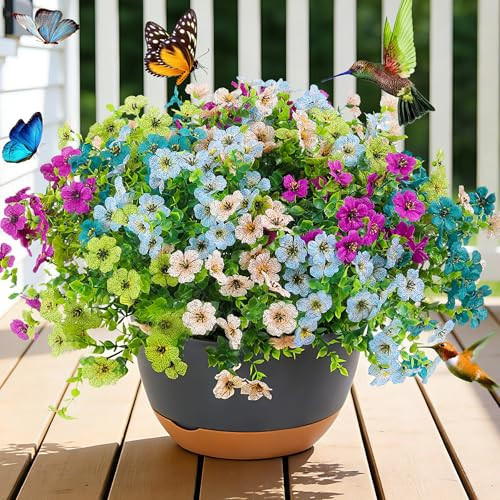 Faux Artificial Plants Flowers for Outdoor Planters Spring Summer Decor 16 Bundles Fake Eucalyptus Silk Daisy UV Resistant Realistic Used for Outside,Home,Front Porch,Patio,Yard Decorations | Amazon (US)