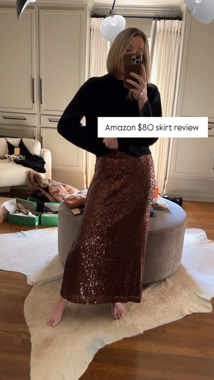 The @amazon sequin skirt review! Would style with the brown sweater below and some gold heels 🌟❤️

#LTKSeasonal #LTKHoliday