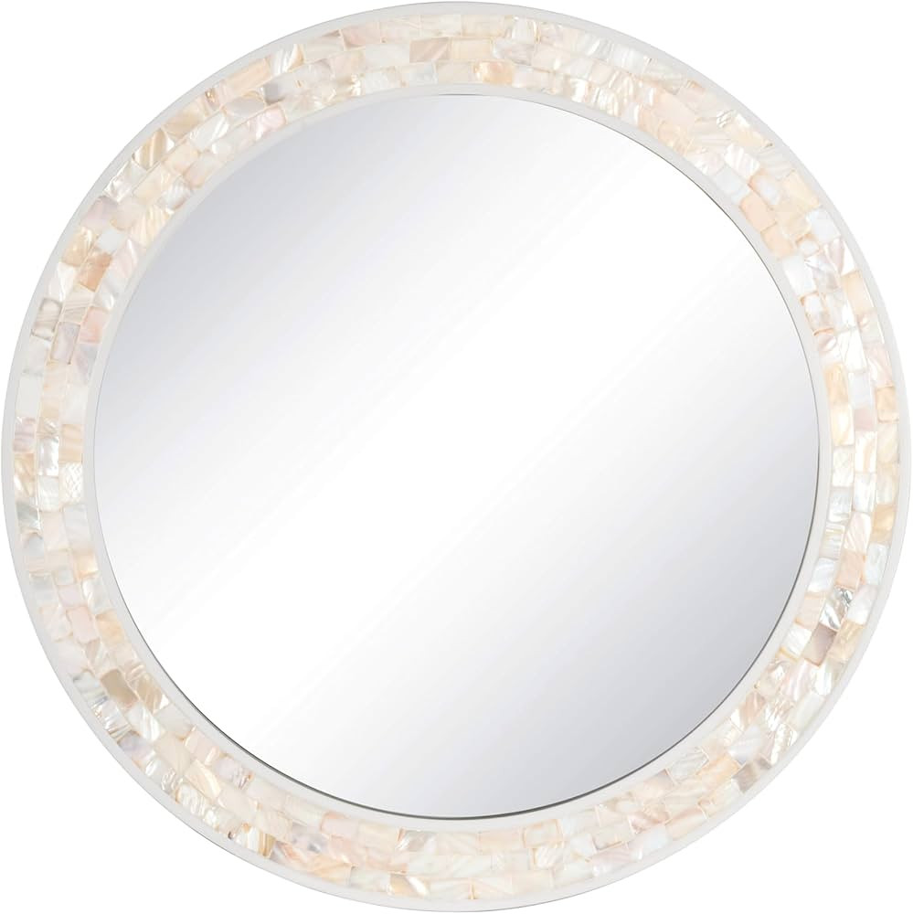Tanmicoshomy Round Wall Mirror 24Inch,Circle Mosaic Mirror with Natural Mother of Pearl and Wood ... | Amazon (US)