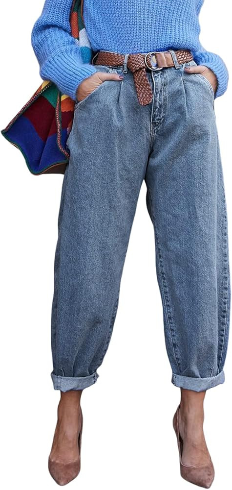 EVALESS High Waisted Baggy Cargo Jeans for Women Casual Loose Cropped Y2k Denim Pants | Amazon (US)