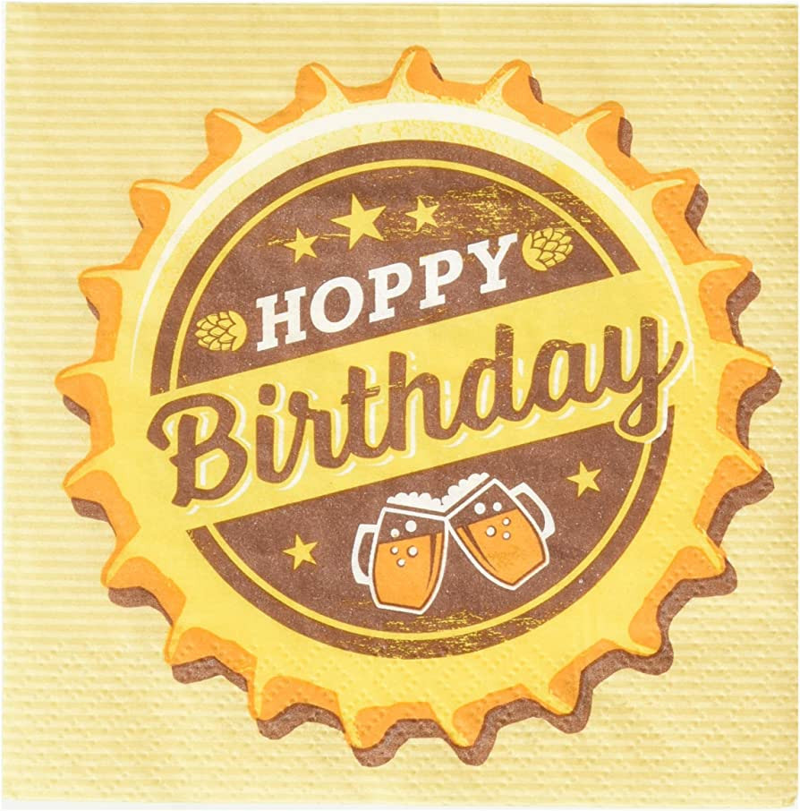 Creative Converting Cheers Hoppy Birthday Paper Beverage Napkins, Brown | Amazon (US)
