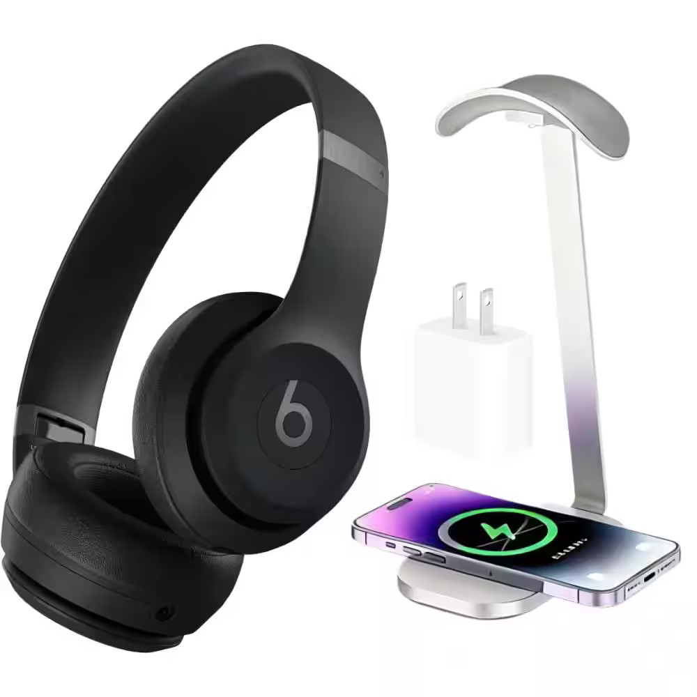 Beats - Solo 4 True Wireless On-Ear Headphones - Matte Black + Power Adapter & Headphone Stand/Charging Pad | Best Buy U.S.
