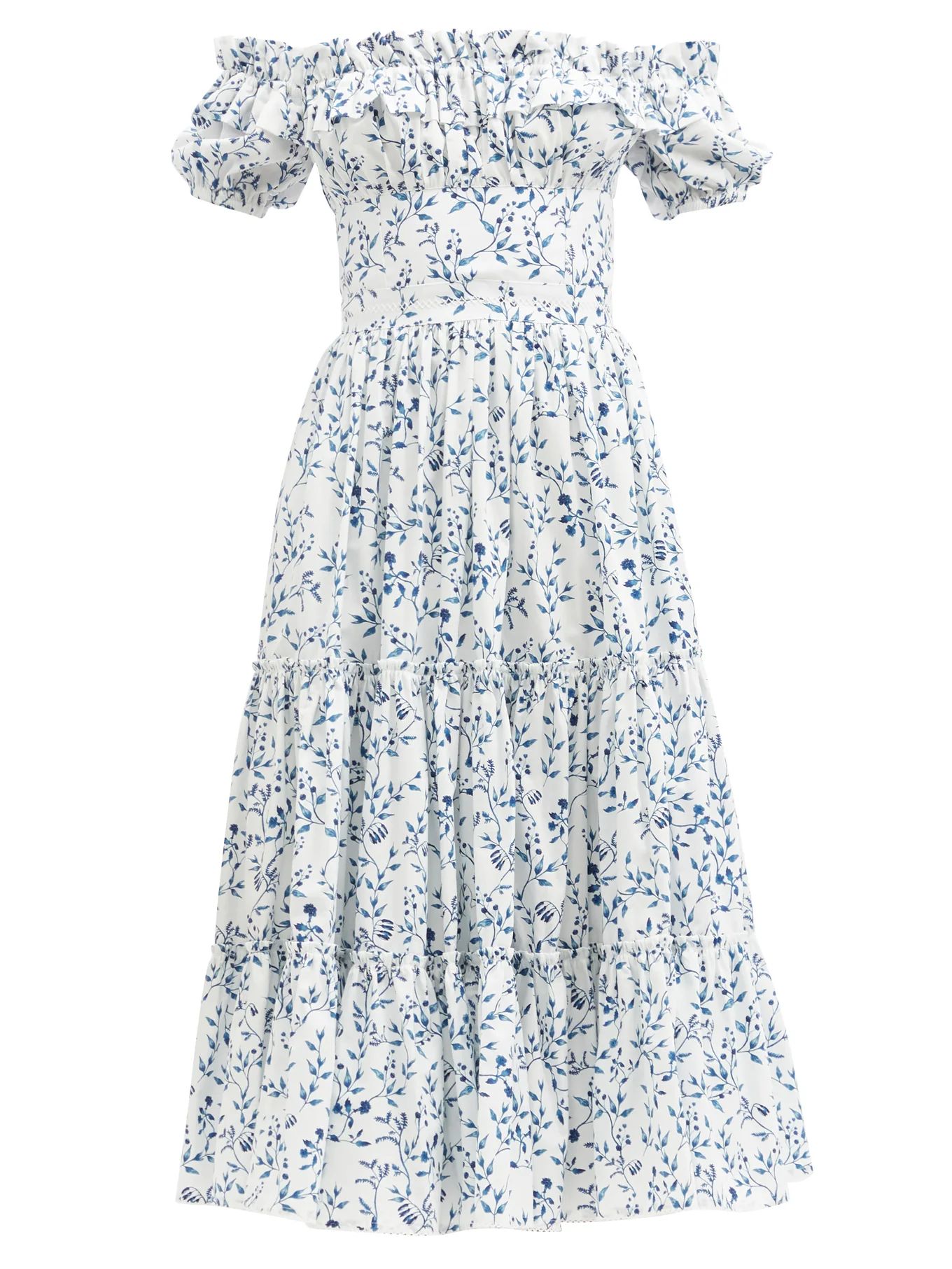 Banana ruffled floral-print cotton midi dress | Agua by Agua Bendita | Matches (US)