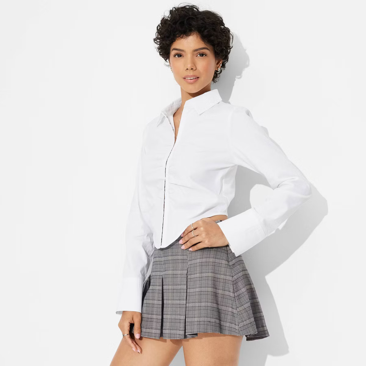Women's Long Sleeve Cropped Corset Shirt - Wild Fable™ | Target