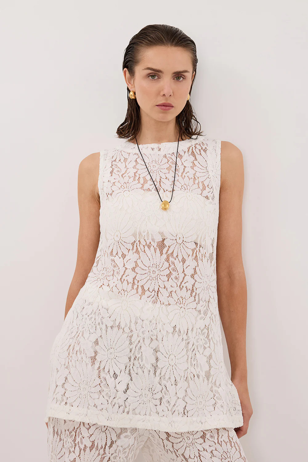 WILMA WHITE SLEEVELESS LACE TUNIC | DISSH